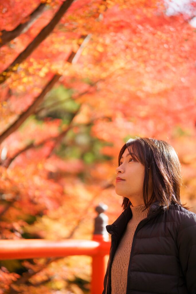 紅葉の時期に撮ったポートレート。1.4解放で
